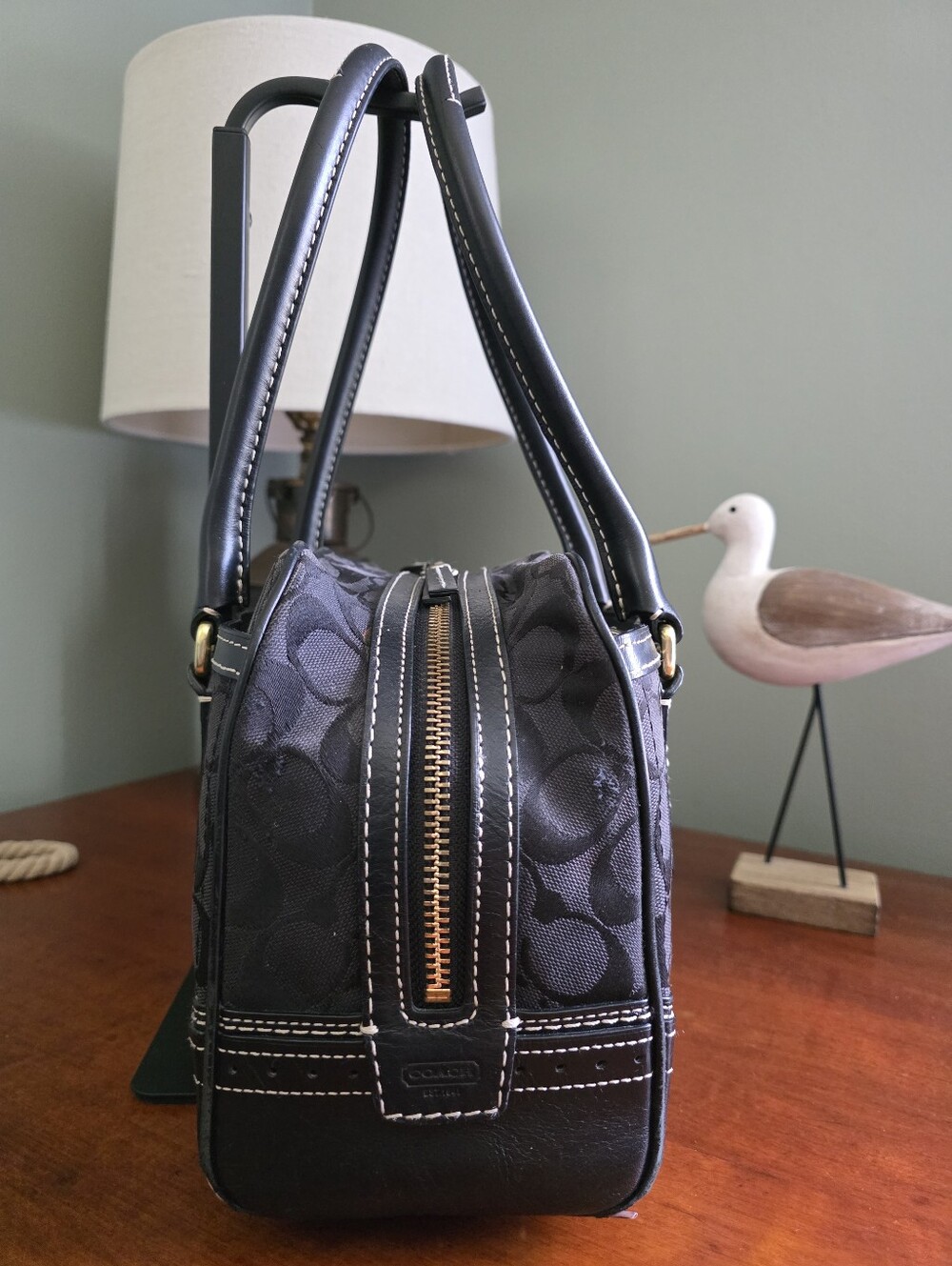 Coach 10532 Hamptons Signature Jacquard Satchel Black Leather Y2K - Picture 4 of 16